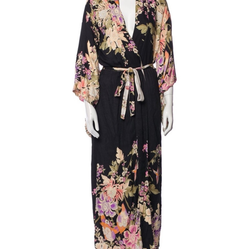 Spell Kimono Sleeve Reversible Black and Purple Floral Robe